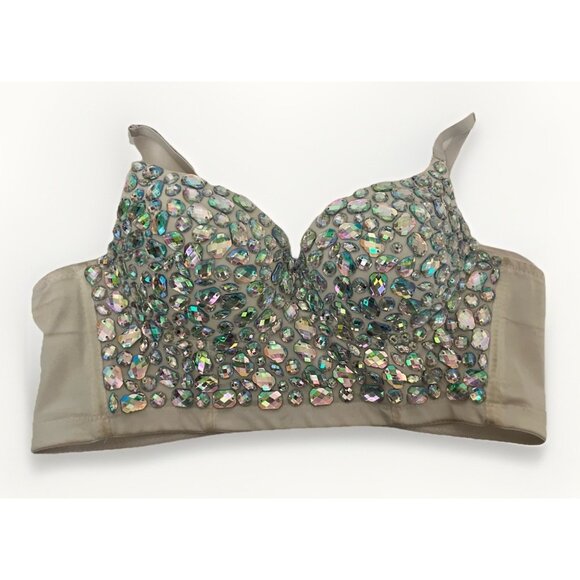 Unbranded Women's L Bustier Crop Bra Rhinestone Diamond - Picture 1 of 8